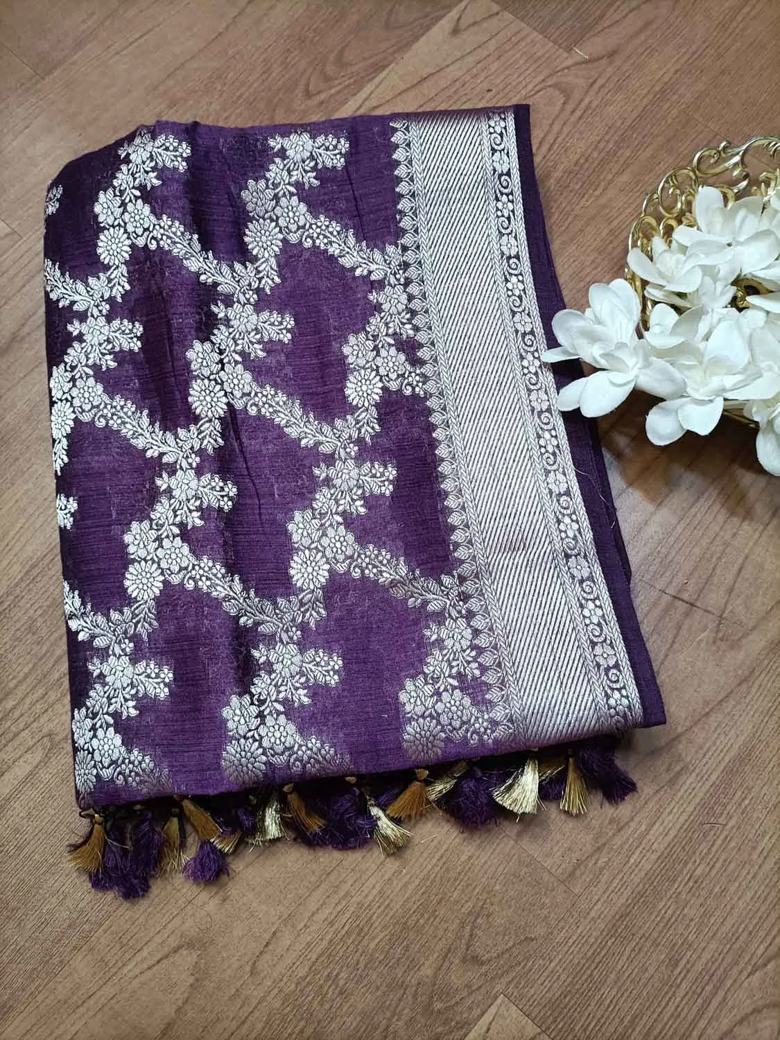 Elegant Purple Moonga Silk Banarasi Saree