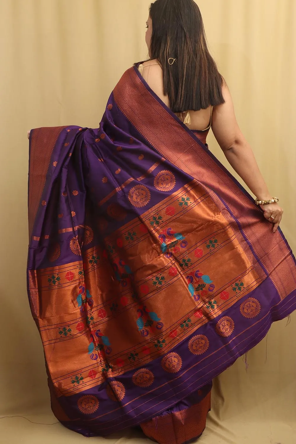 Elegant Purple Paithani Silk Saree With Maharani Pallu