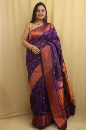 Elegant Purple Paithani Silk Saree With Maharani Pallu