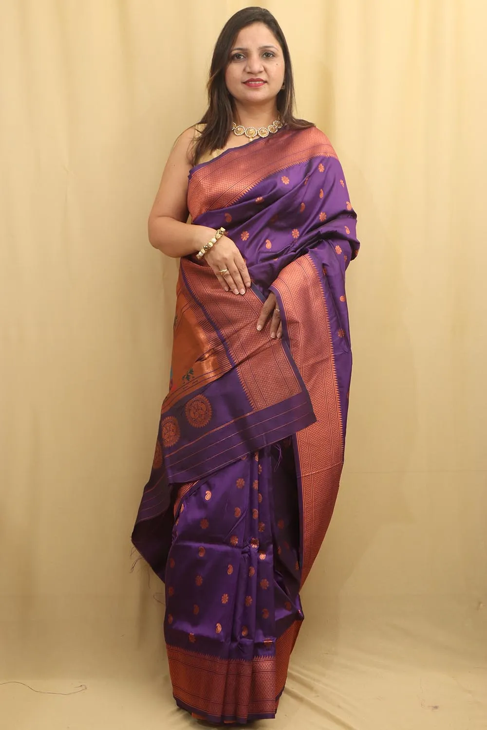 Elegant Purple Paithani Silk Saree With Maharani Pallu