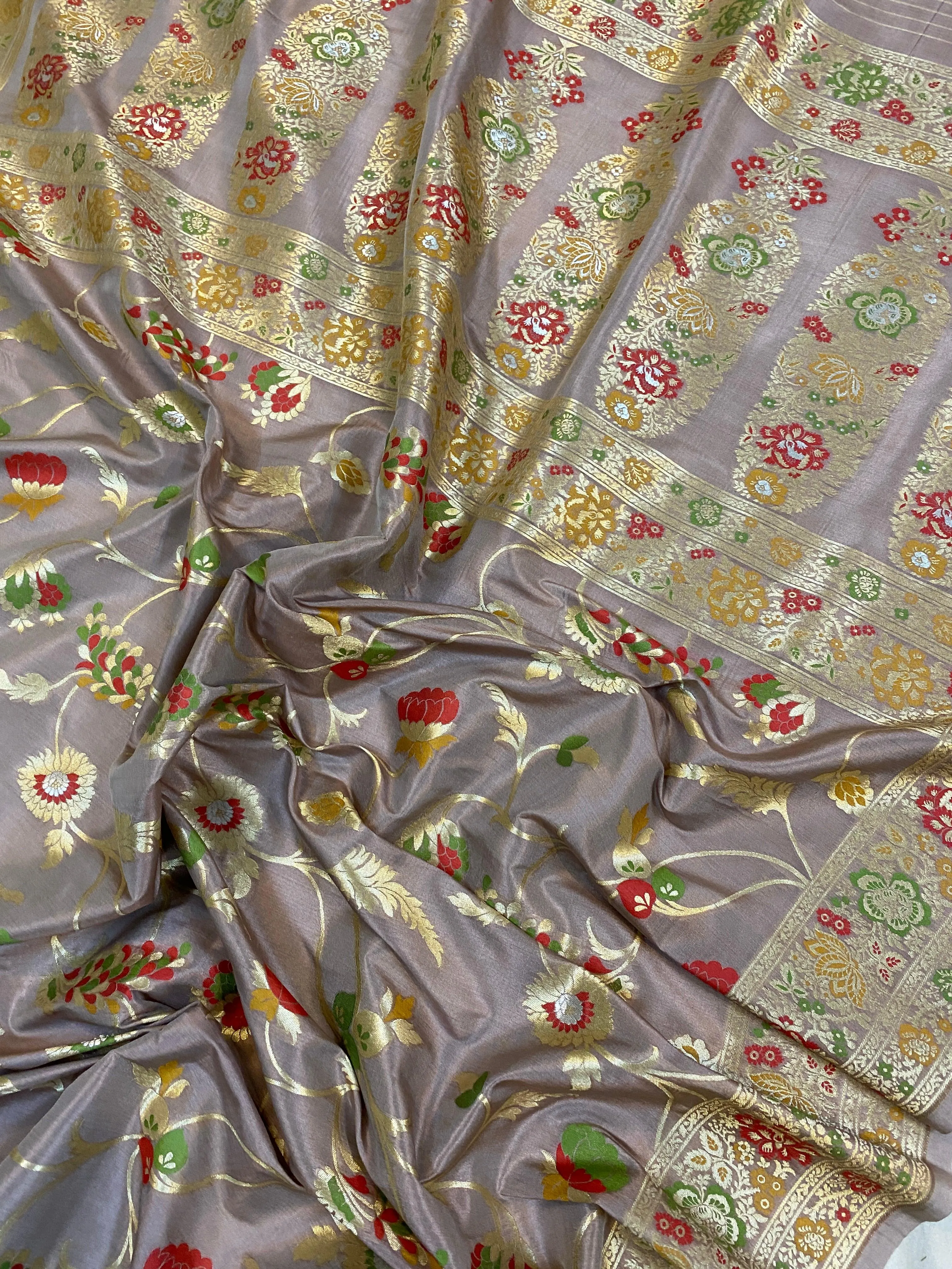 English Purple Luxurious Banarasi Katan Silk Saree