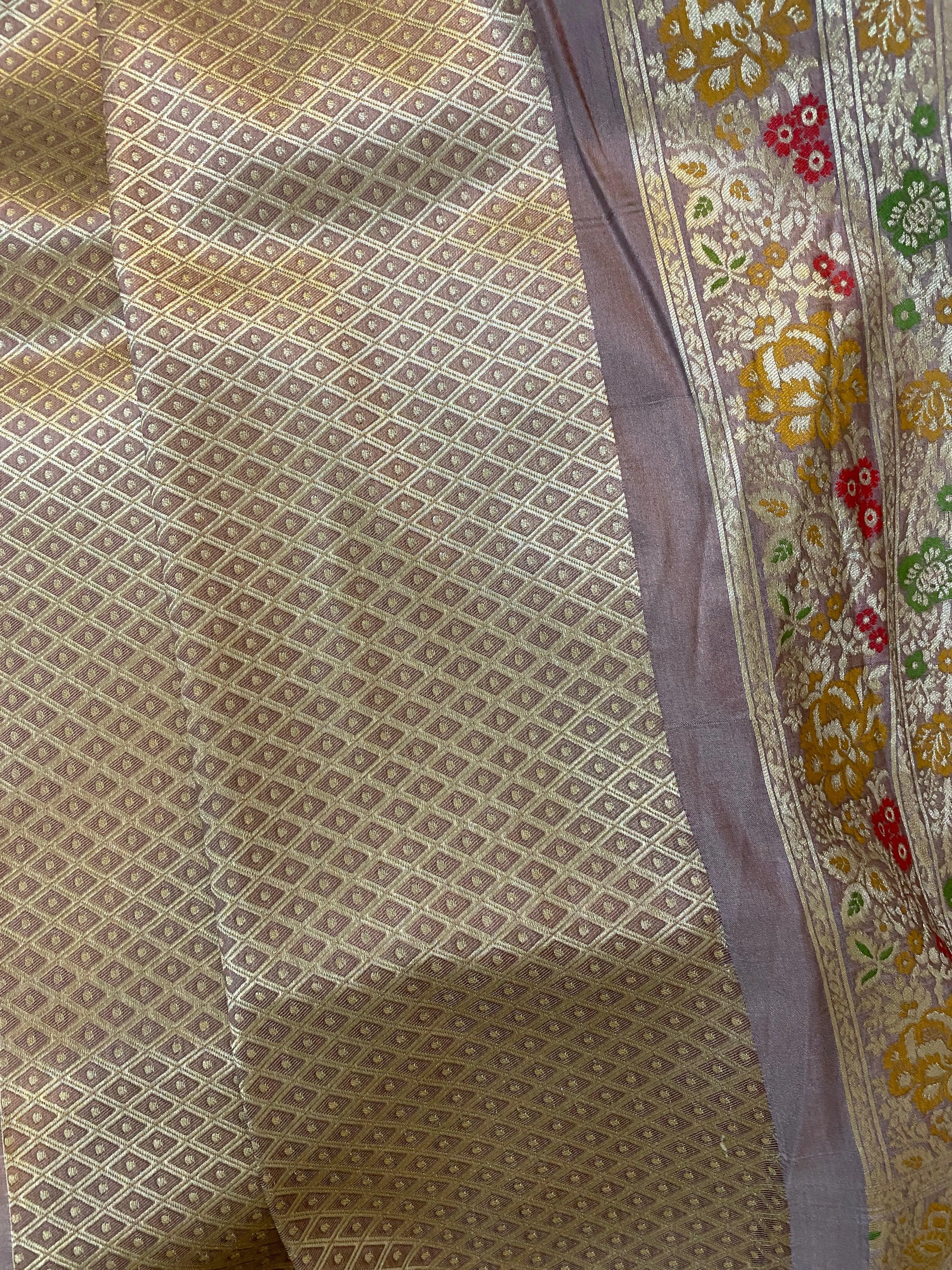 English Purple Luxurious Banarasi Katan Silk Saree