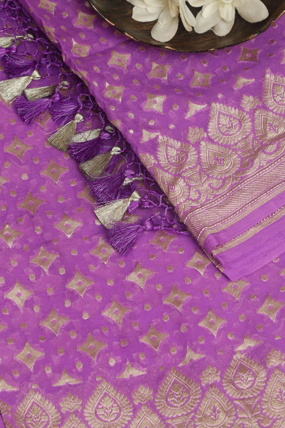 Exquisite Purple Banarasi Handloom Pure Georgette Dupatta