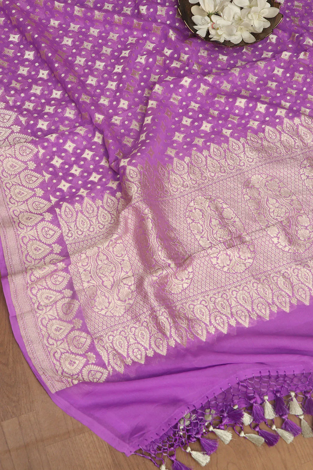 Exquisite Purple Banarasi Handloom Pure Georgette Dupatta