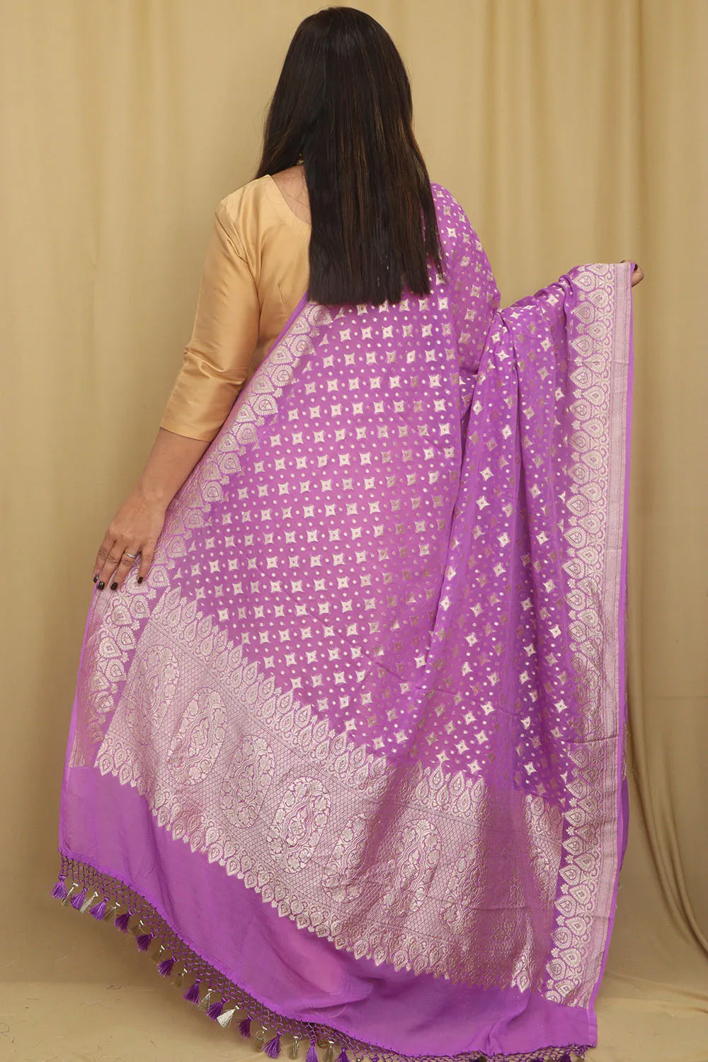 Exquisite Purple Banarasi Handloom Pure Georgette Dupatta