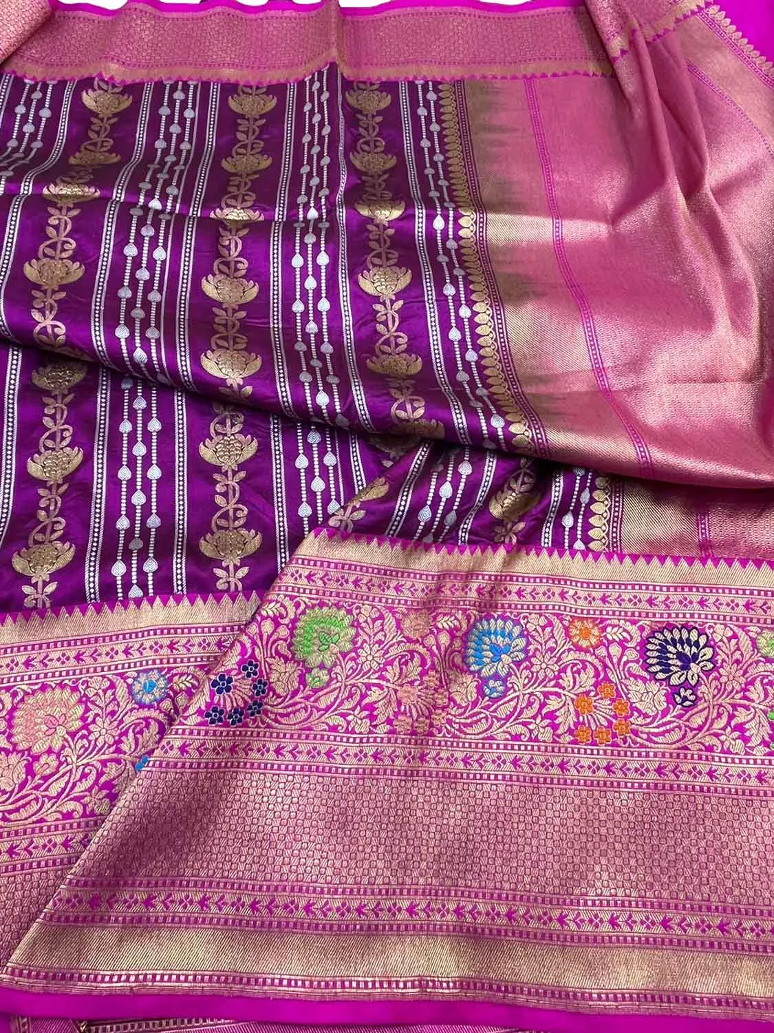 Exquisite Purple Banarasi Katan Silk Saree - Handloom Katan