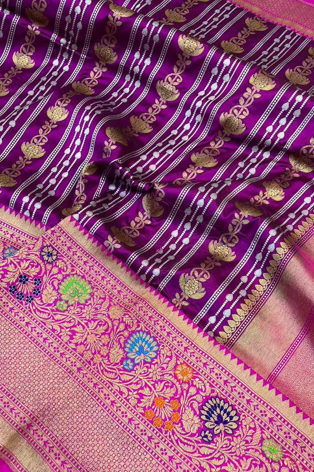 Exquisite Purple Banarasi Katan Silk Saree - Handloom Katan