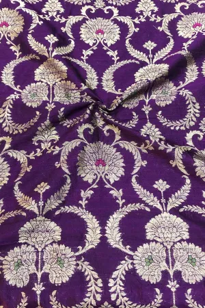 Exquisite Purple Banarasi Pure Raw Silk Meenakari Fabric ( 1 Mtr )
