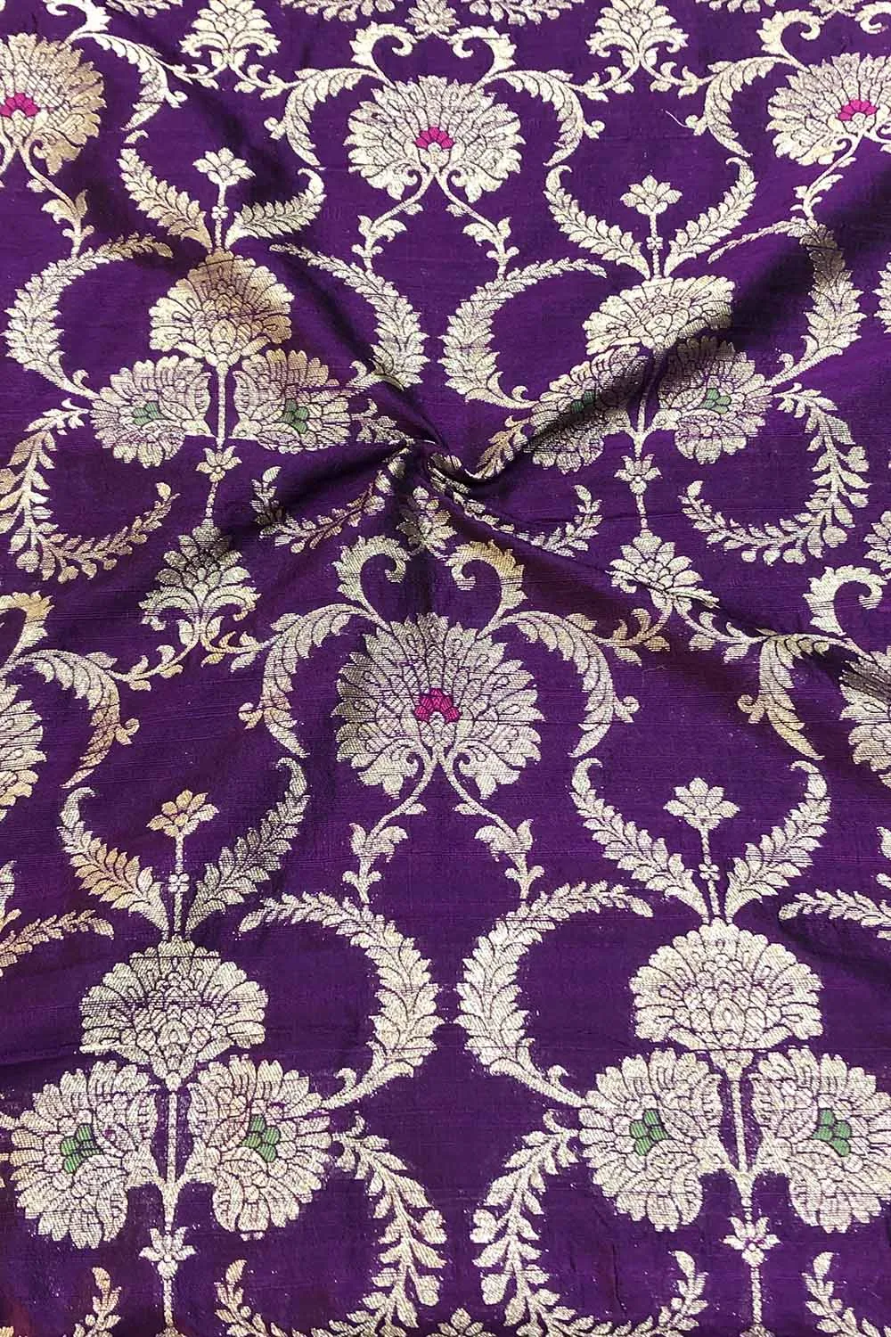 Exquisite Purple Banarasi Pure Raw Silk Meenakari Fabric ( 1 Mtr )