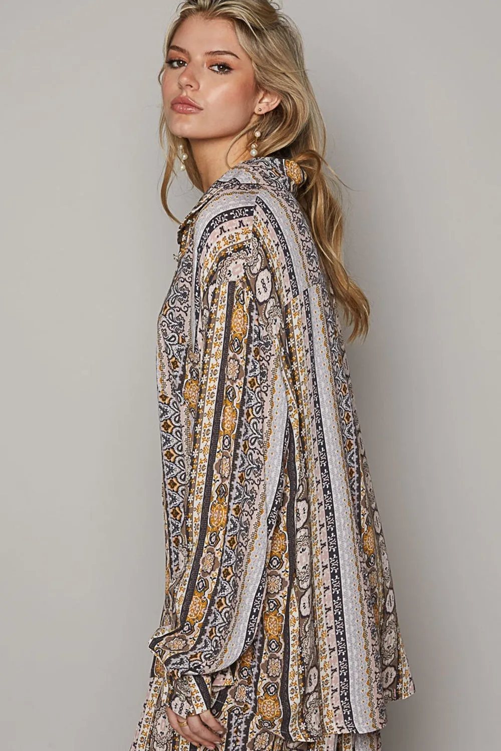 Fall Vibes Long Sleeve Button Down Printed Shirt