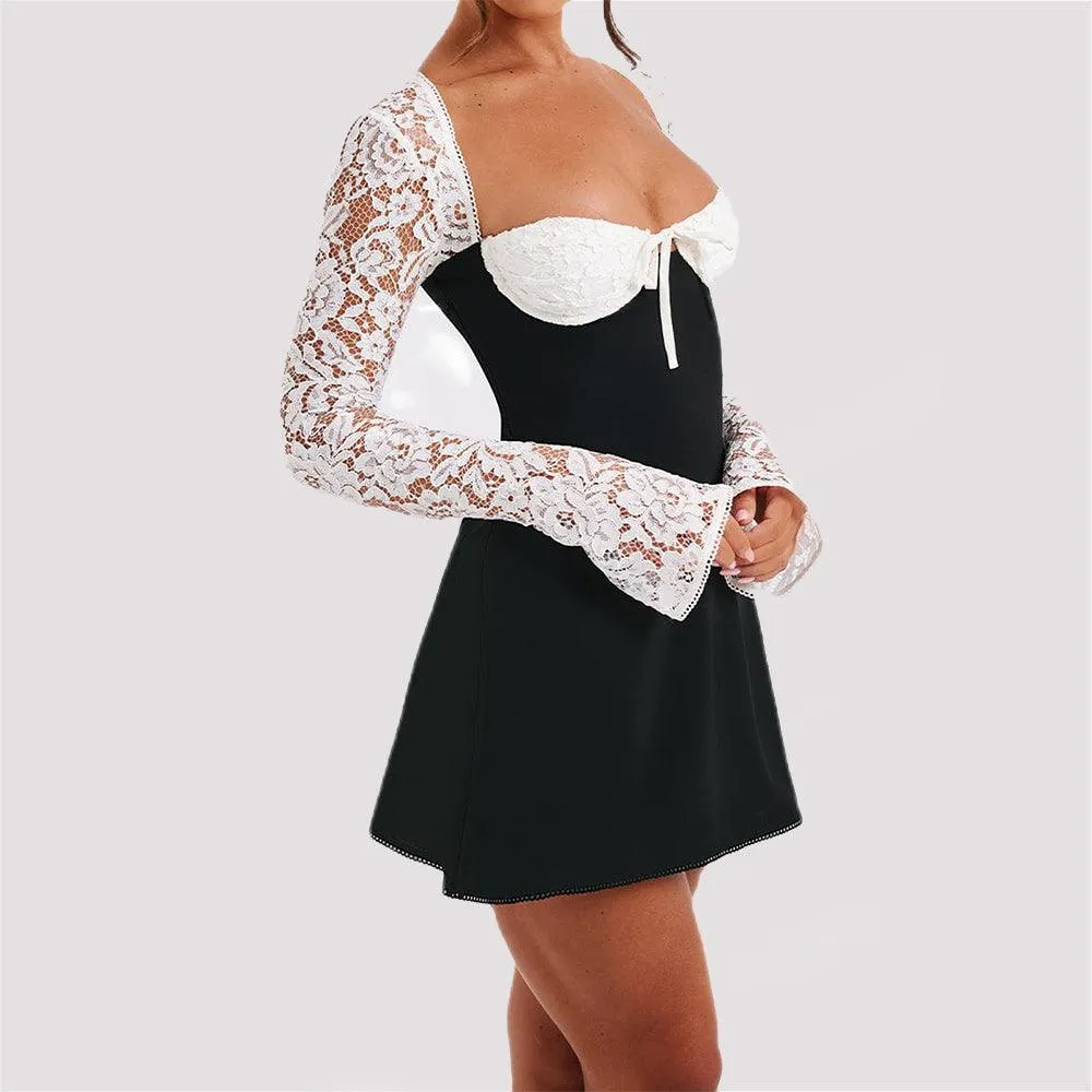 Fashion Corset Lace Long Sleeve Dress Sexy Backless Lace Up Short Dresses Women's Clothing