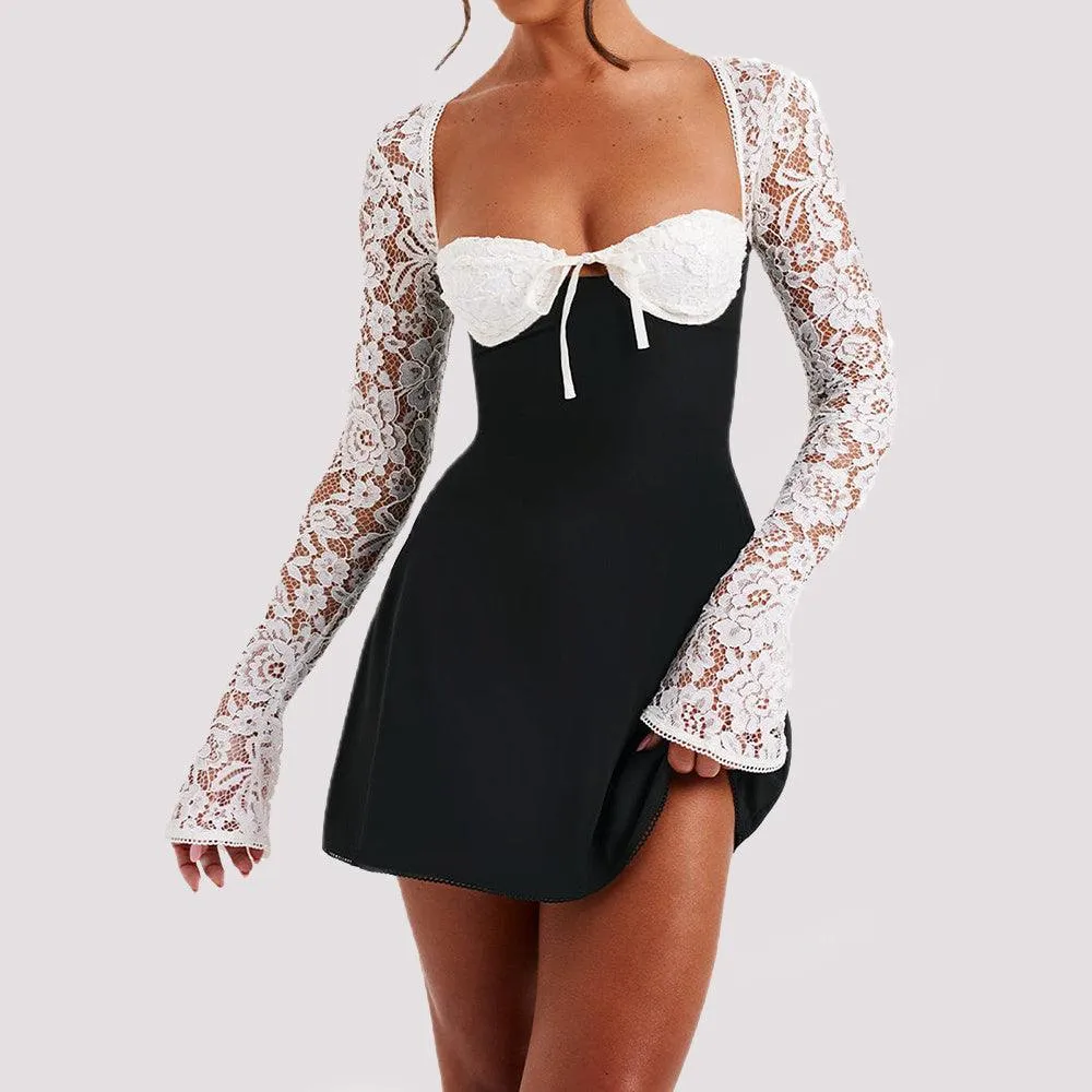 Fashion Corset Lace Long Sleeve Dress Sexy Backless Lace Up Short Dresses Women's Clothing