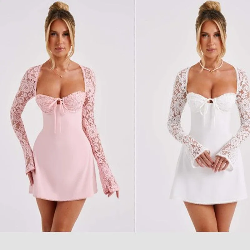 Fashion Corset Lace Long Sleeve Dress Sexy Backless Lace Up Short Dresses Women's Clothing