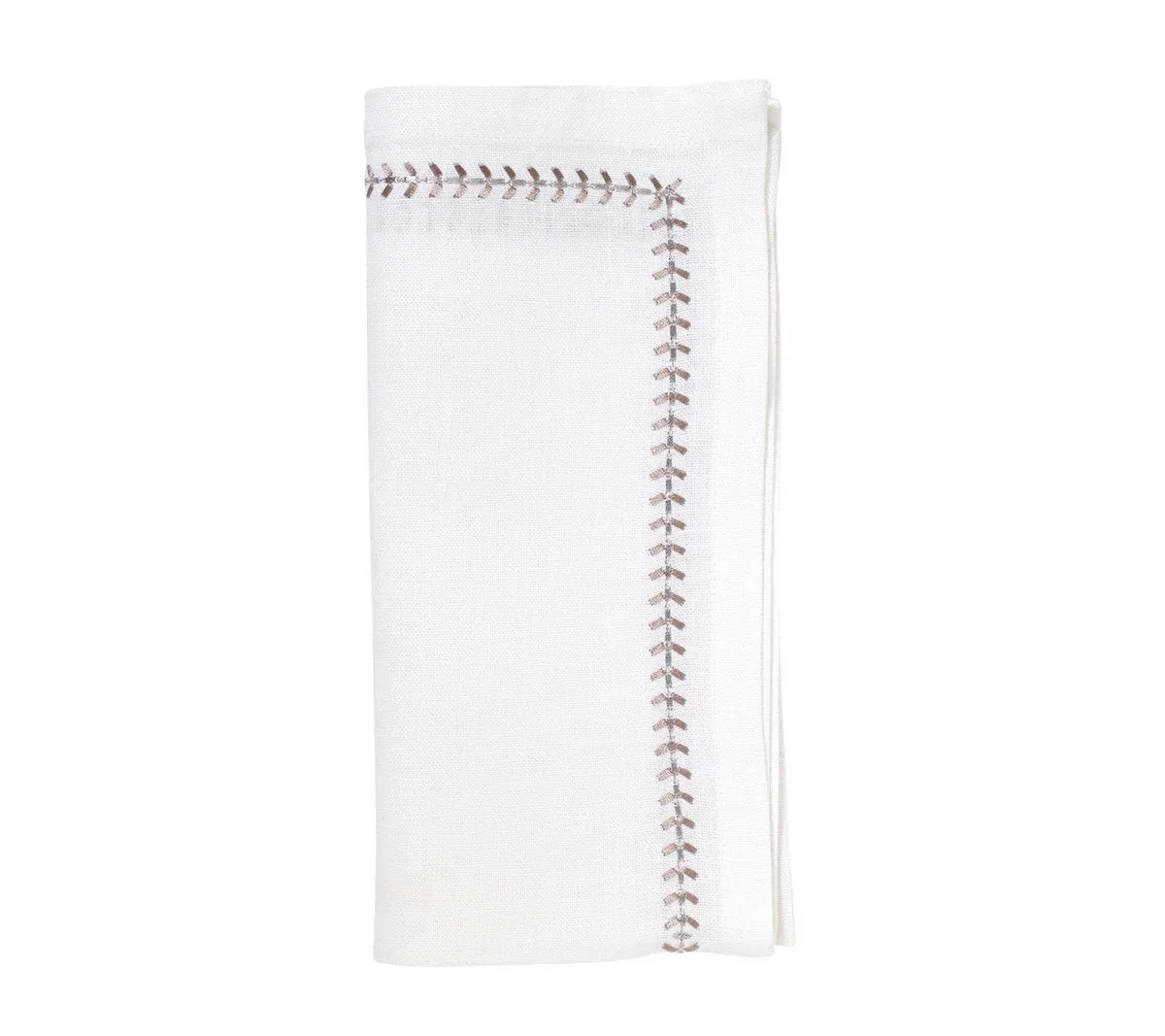 Herringbone Napkin in White, Gunmetal & Silver