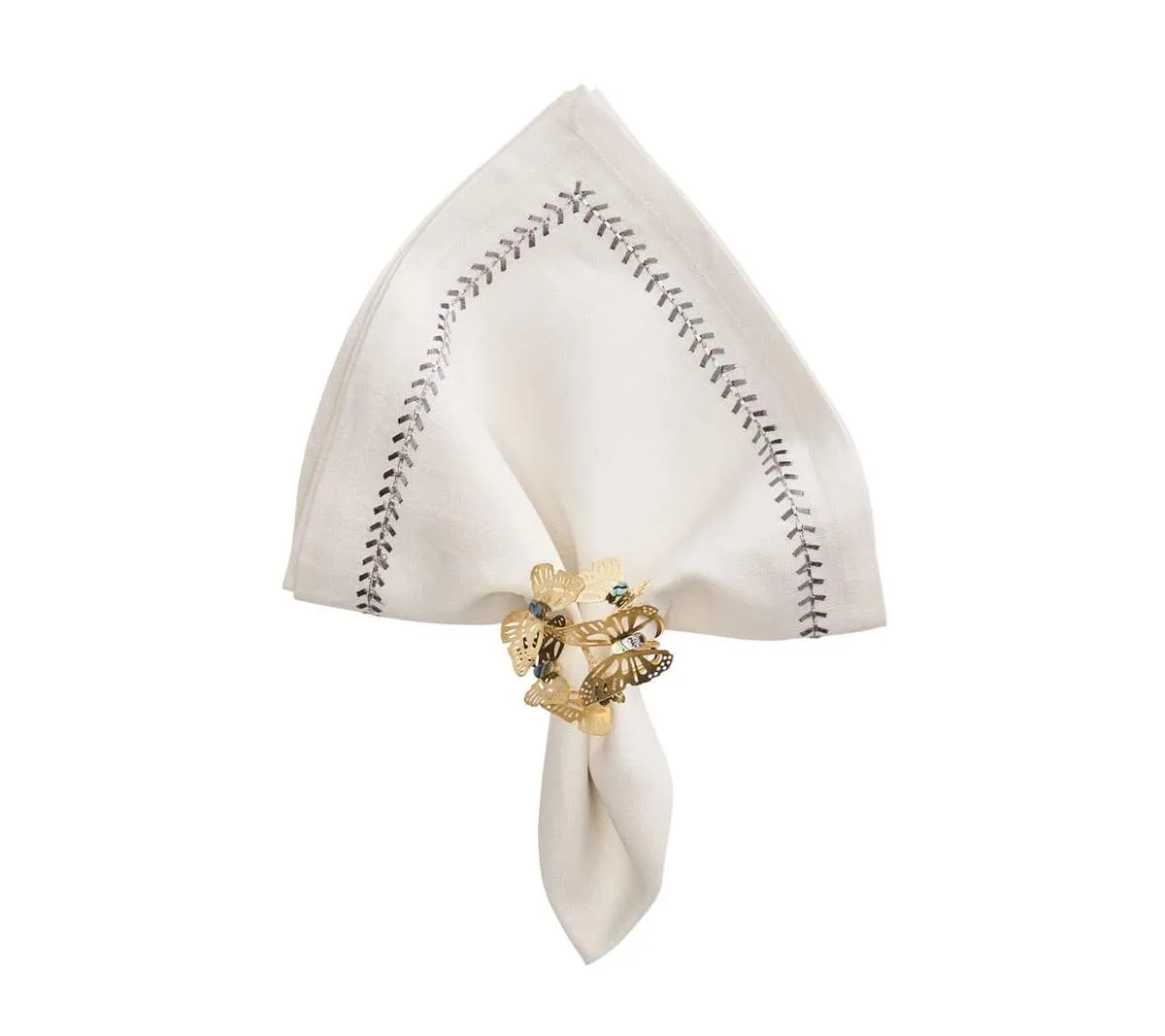 Herringbone Napkin in White, Gunmetal & Silver