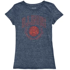 Illinois Orange and Blue Arch Logo and Crest Women's Tri-Blend Tee