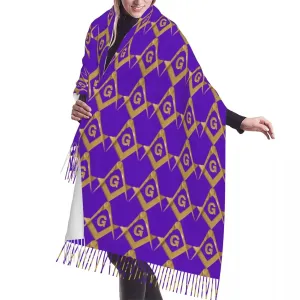 Master Mason Blue Lodge Scarf - Purple & Gold Printed With Tassels