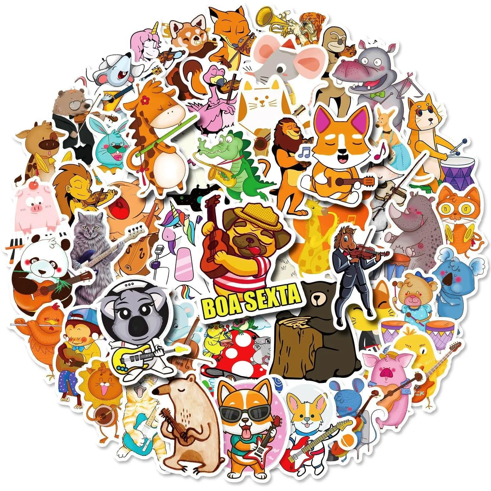 Music Themed Individual Stickers - Cute Animal Music Pack of 50