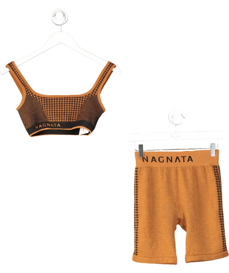 Nagnata Brown Classic Wool Blend Shorts And Crop Top UK M/L