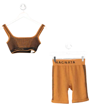 Nagnata Brown Classic Wool Blend Shorts And Crop Top UK M/L