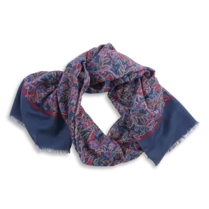 Navy and Multicolored Floral Print Yak and Wool Scarf