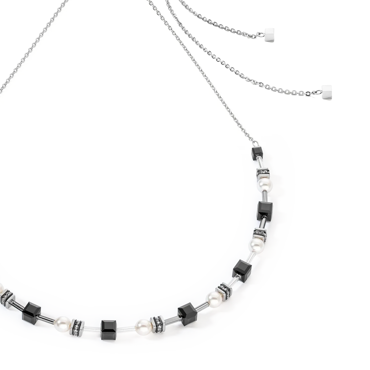 Necklace Mysterious Cubes & Pearls silver-black