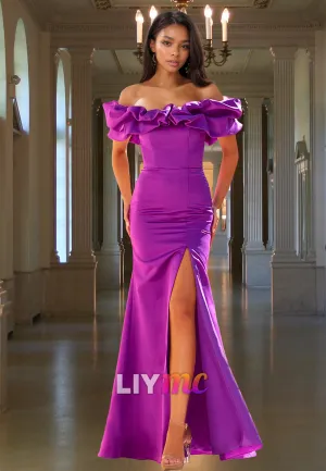 Off-Shoulder Strapless Ruffled Side Slit Mermaid Prom Dress