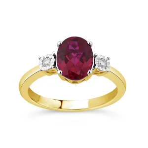 Oval Created Ruby Ring with 0.05ct of Diamonds in 9ct Yellow Gold