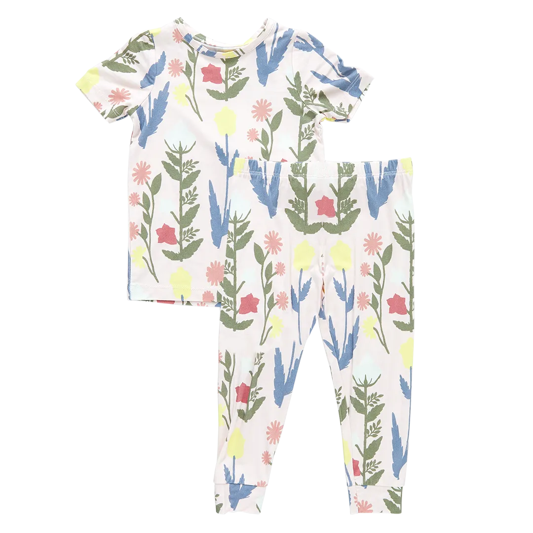 Pink Chicken Short Sleeve Bamboo PJ Set - Pink Paper Floral