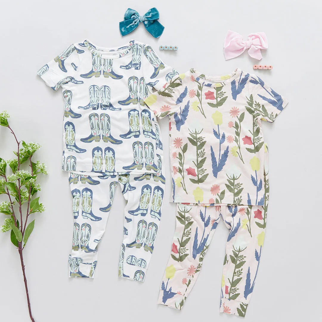 Pink Chicken Short Sleeve Bamboo PJ Set - Pink Paper Floral