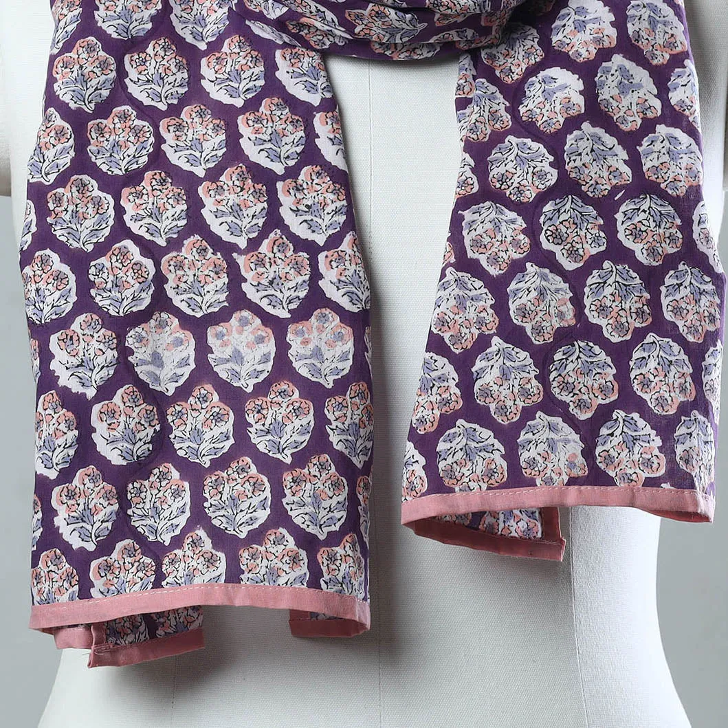 Purple - Sanganeri Block Printed Cotton Stole 09