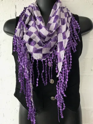 Scarf Checked Pattern With Tassels