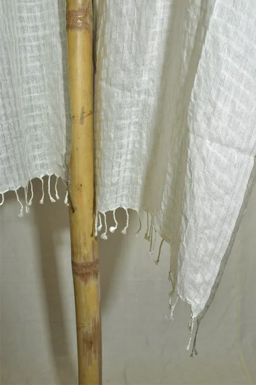 Silk Linen Stole | White With Grey Border