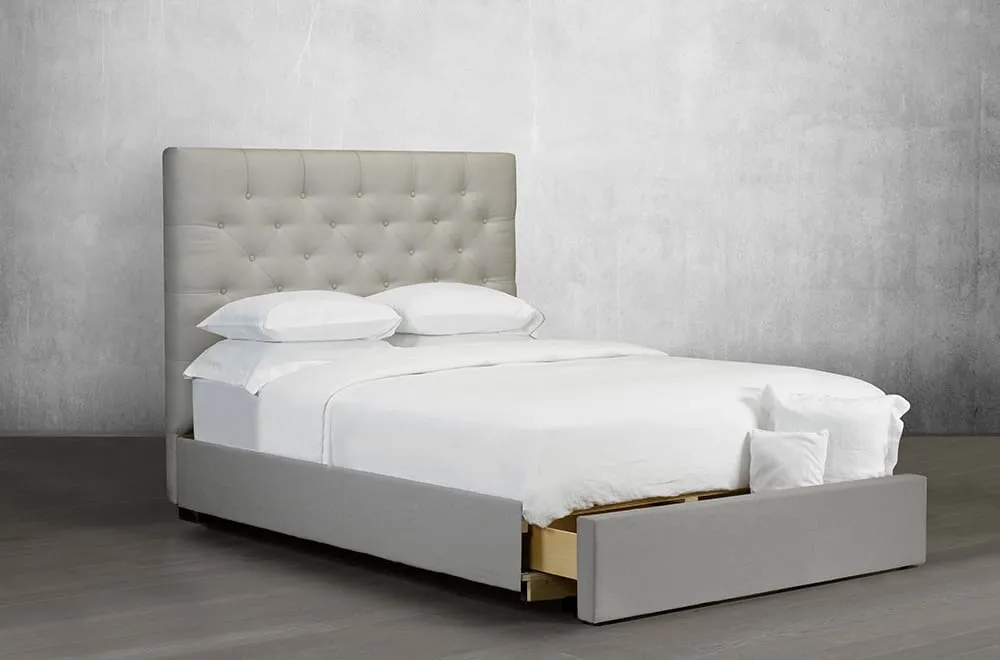 Stylish and Sophisticated Deep Button Tufted Canadian Made Bed with Drawers Option