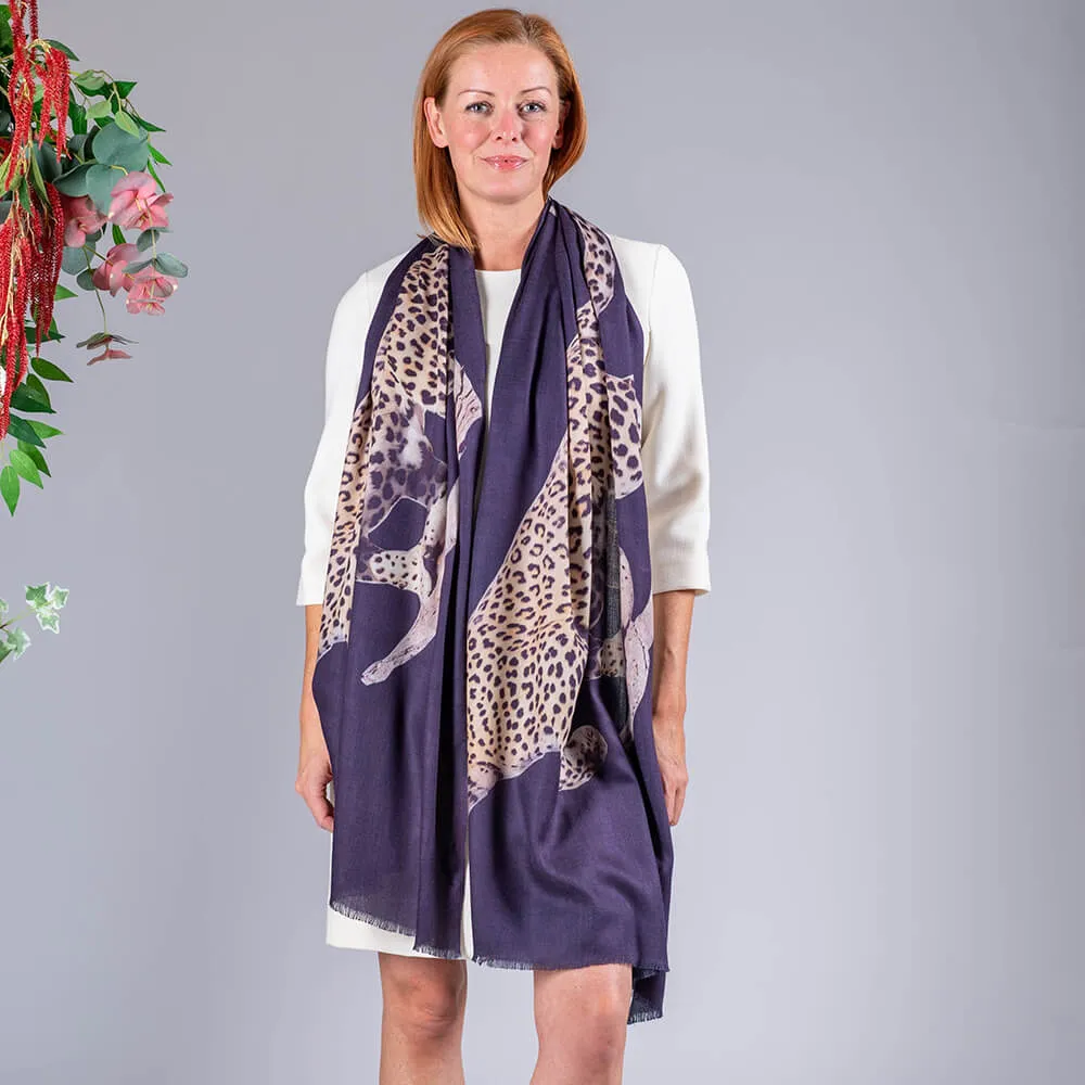 Superfine Wool Twin Leopard Print Scarf