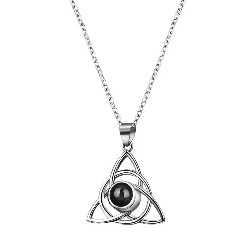 Trendy Interwoven Ring Triangle Projection Gem Necklace - Photo Projection Unique Gift