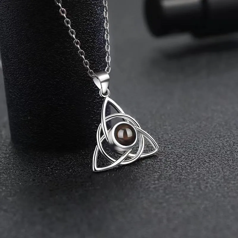 Trendy Interwoven Ring Triangle Projection Gem Necklace - Photo Projection Unique Gift
