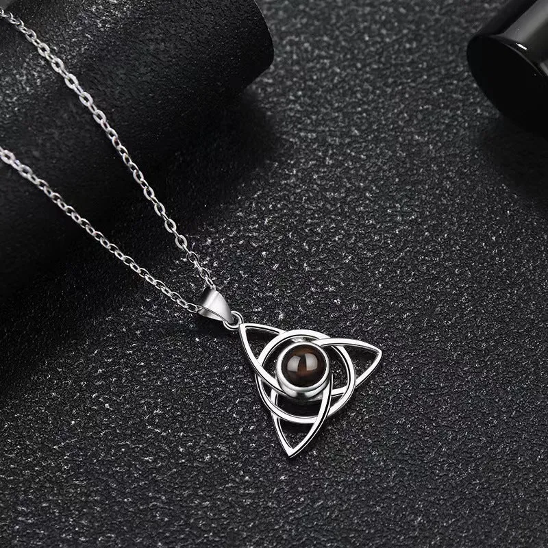 Trendy Interwoven Ring Triangle Projection Gem Necklace - Photo Projection Unique Gift