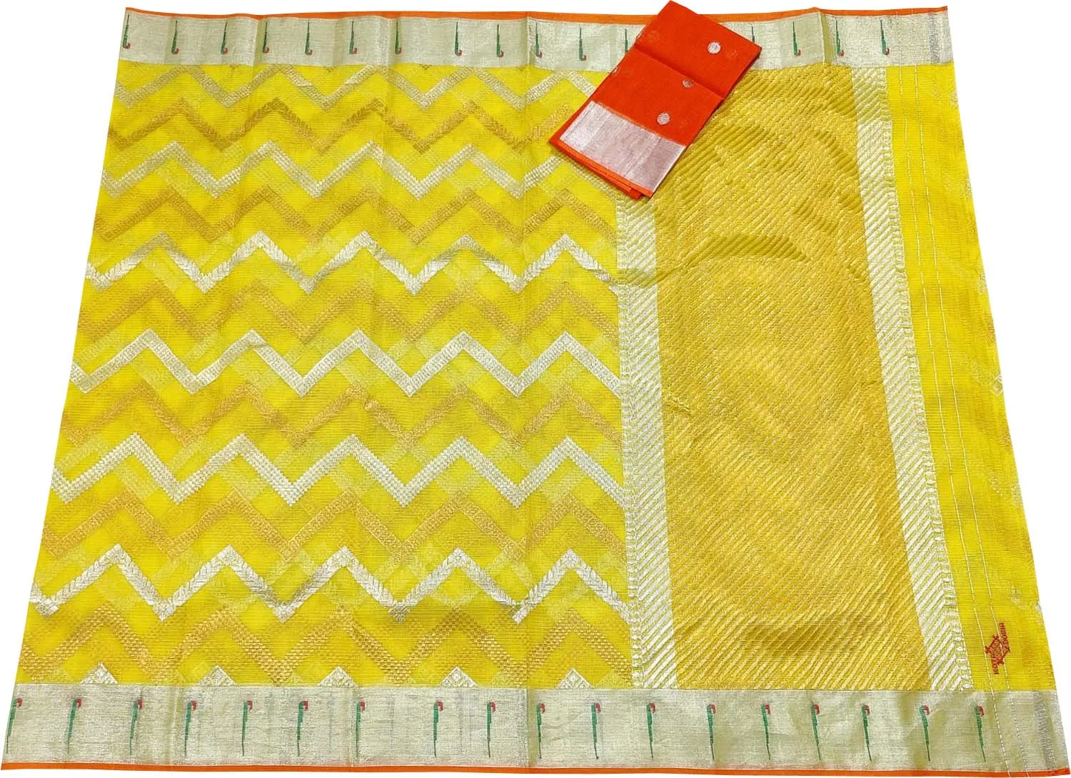 Vibrant Yellow and Orange Zari Saree