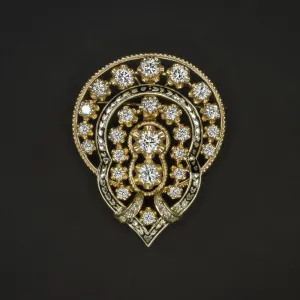 VINTAGE DIAMOND ENAMEL PIN PENDANT 2.8 CARAT MID CENTURY RETRO 14k YELLOW GOLD