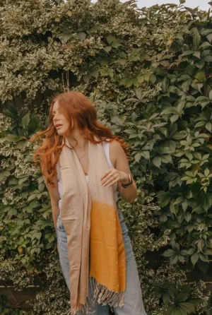 Xander Kostroma - Sunshine Yellow Cream Mix Polka Dot Ombre Tassel Pashmina for Women - Soft and Luxurious Coverup or Scarf - 70cm x 190cm - Ideal Gift for Elegance and Style