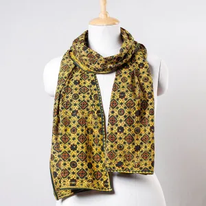 Yellow - Ajrakh Block printed Contrast Border Cotton Stole