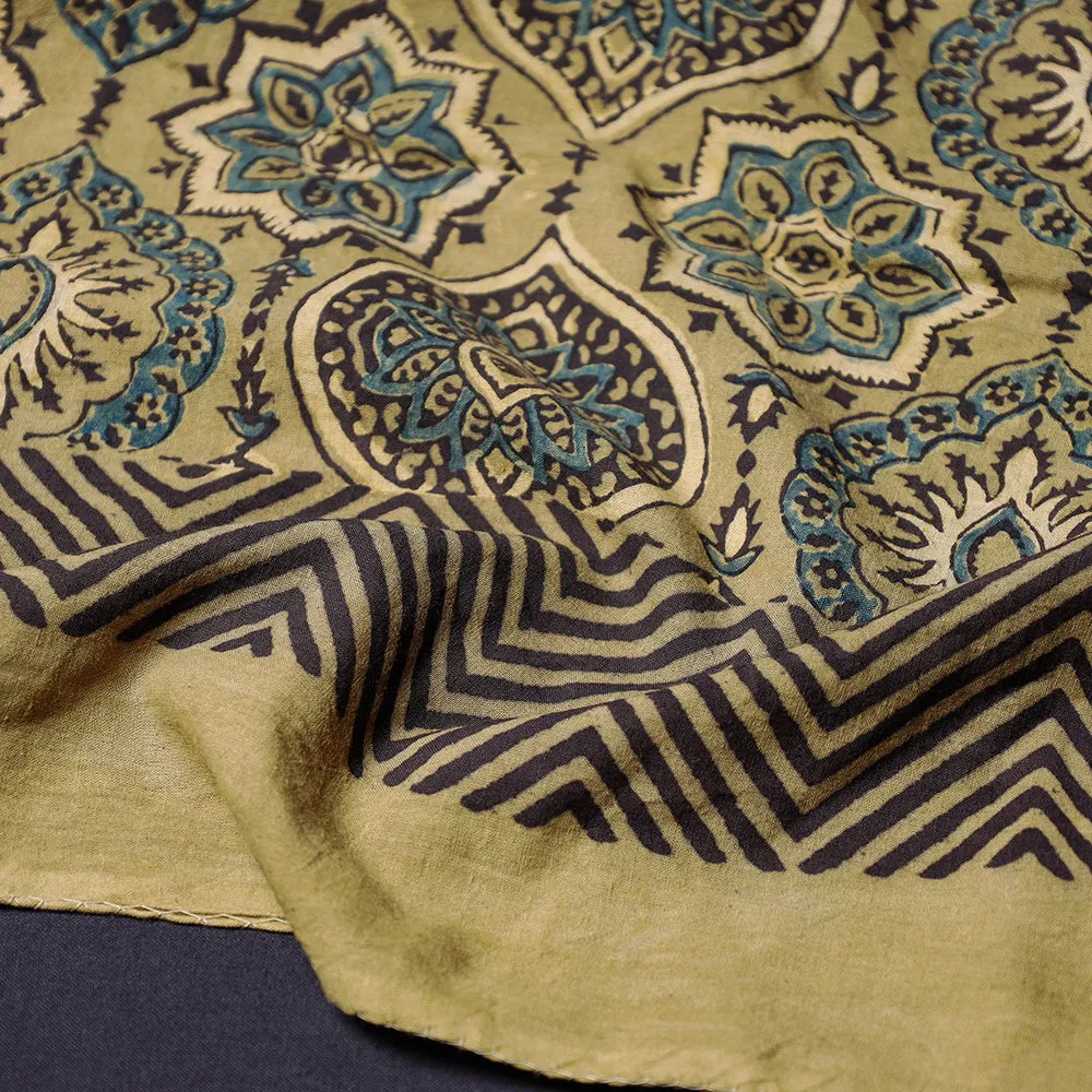 Yellow - Ajrakh Block Printing Cotton Scarf from Kutch