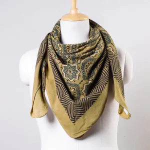 Yellow - Ajrakh Block Printing Cotton Scarf from Kutch
