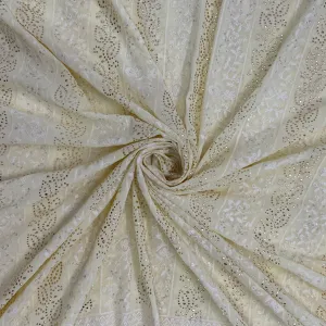 Yellow Floral Mukaish Thread Embrodiery Georgette Fabric