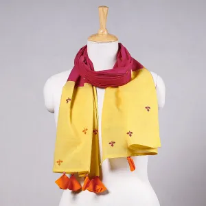 Yellow - Godavari Jamdani Buti Patchwork Cotton Stole with Tassels