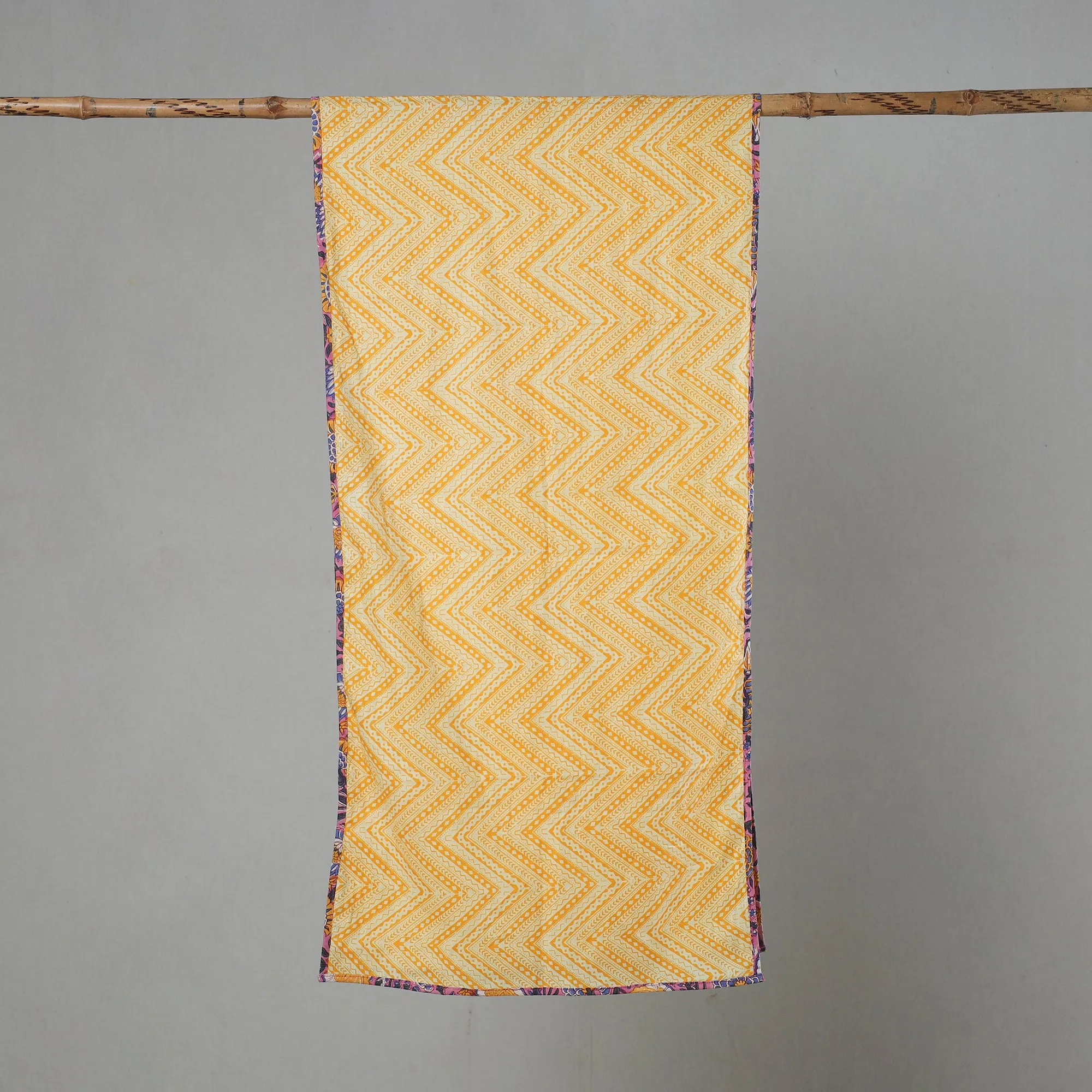 Yellow - Sanganeri Block Print Cotton Stole 01