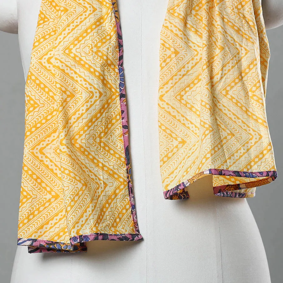 Yellow - Sanganeri Block Print Cotton Stole 01