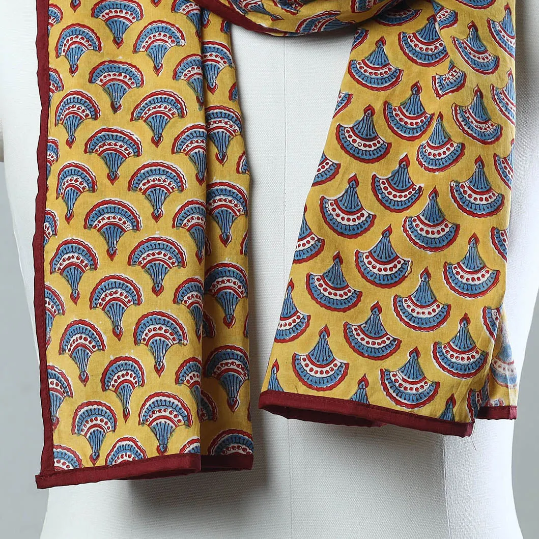 Yellow - Sanganeri Block Printed Cotton Stole 01